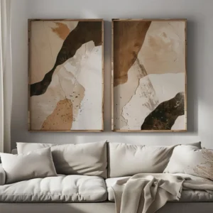 Lot de 2 tableaux beige