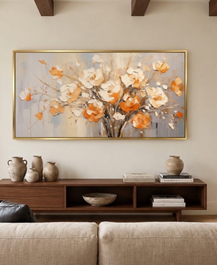 tableau imprimé florale orange