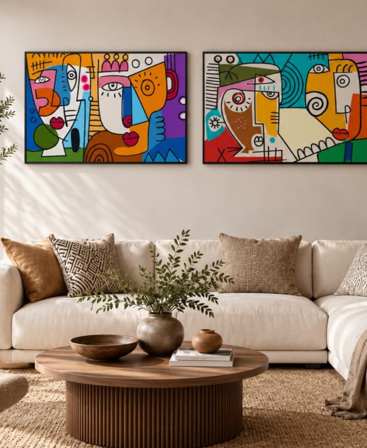 Cubisme visages tableau imprimé